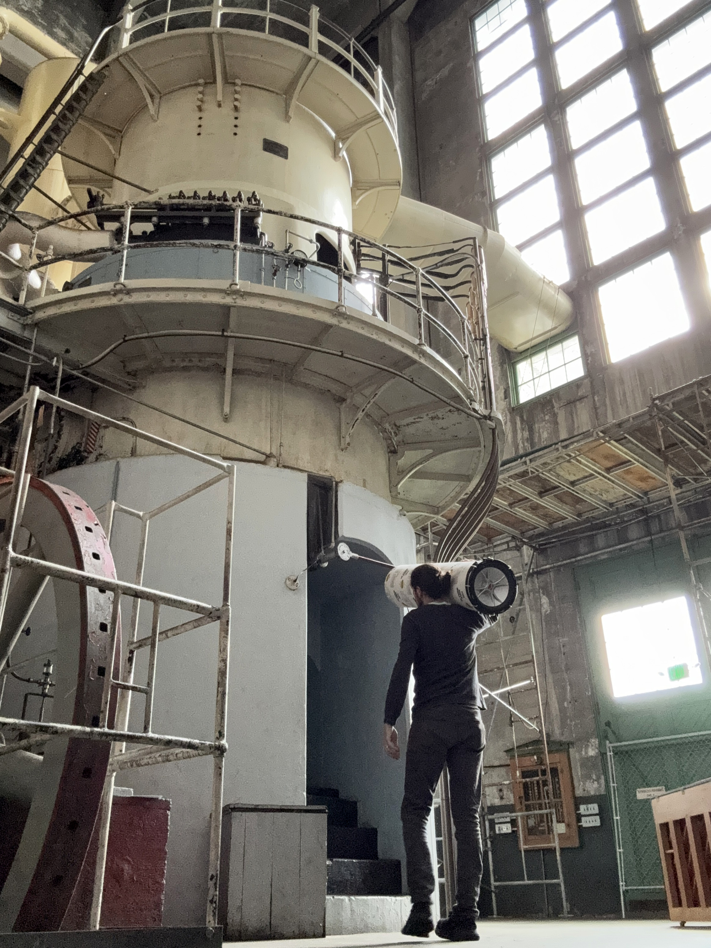 Nicolas loading in one of the sound cannons used in the installation