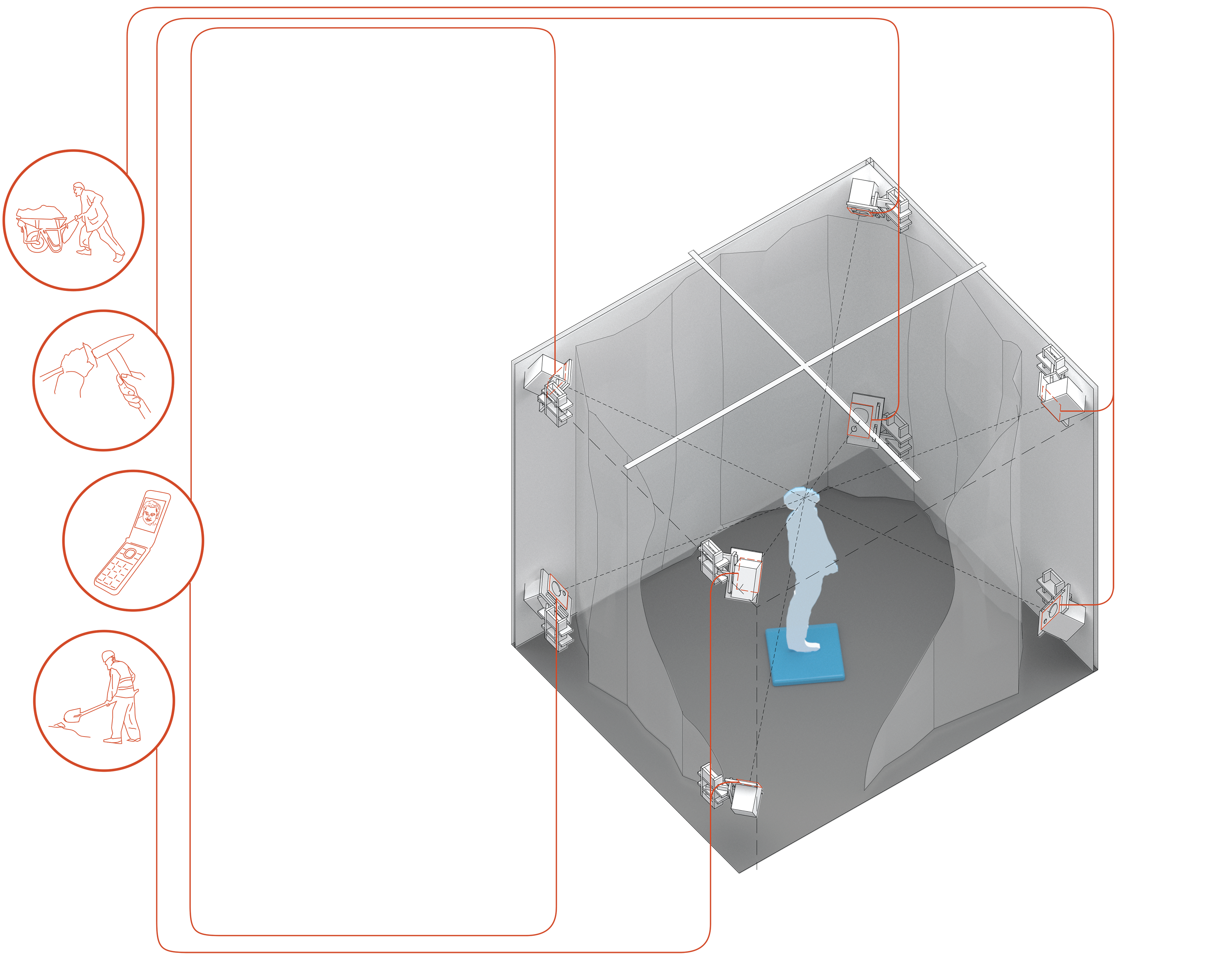 axonometric drawing of the ambisonic array